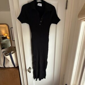 Elegant Black Ribbed Midi Dress